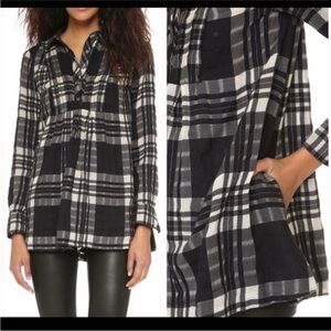 Free People Baby Blues Plaid Swing Tunic Black XS